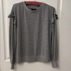 Tahari Heather Gray Knit Sweater With Ruffle